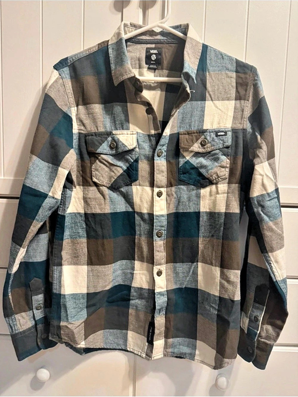 Vans Plaid Button Down Shirt in Blue & Brown Small Like New